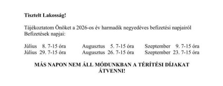 A Szociális Intézmény befizetési napjai - legközelebb: augusztus 5-én!